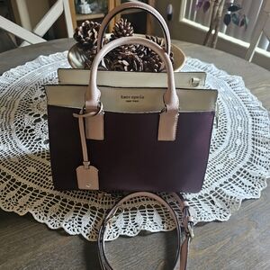 Kate SPADE "CAMERON" Maroon & Ivory Satchel/ CB Strap With  HANG TAG.
